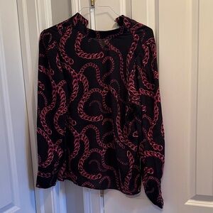 Jones New York Black and Pink Chain Print Blouse